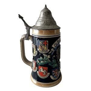 Vintage Gerzit Old Germany Bavaria Brewery Stein With Lid Decorative Stamped